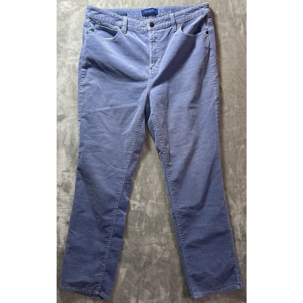 Talbots Corduroy Pants Womens 12P Petite Lt Blue High Waist Straight Leg Casual